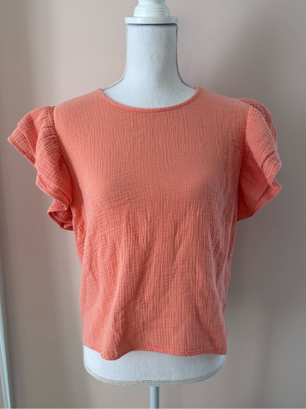 Drew Orange Flutter Sleeve Gauze Top Size Medium